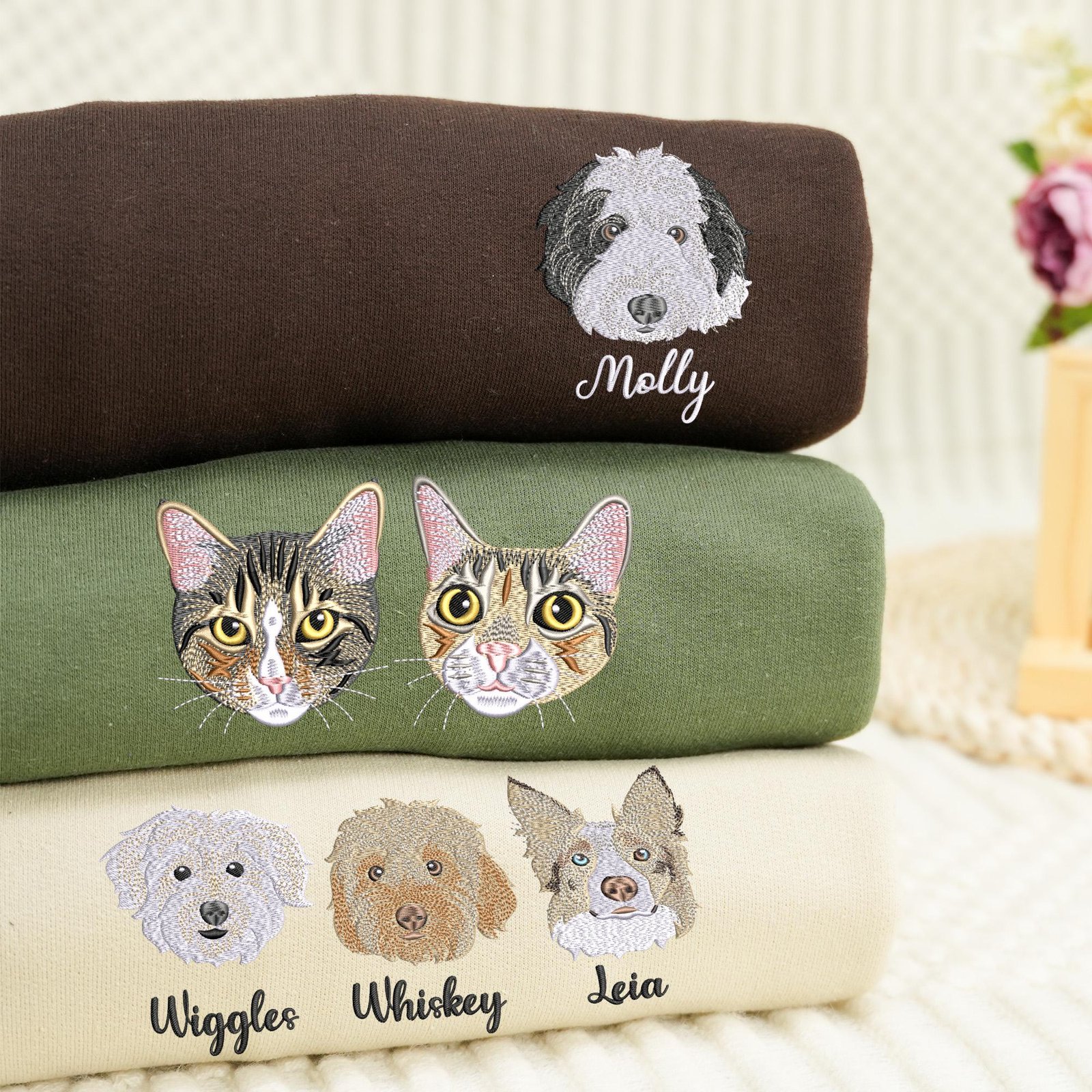 Custom Dog Face Sweatshirt | Embroidered Pet Portrait Hoodie