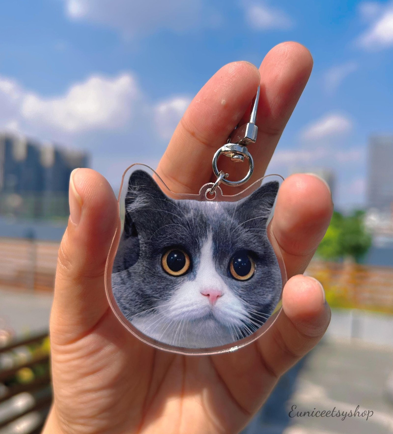 Custom Cat Keychain | Pet Portrait Personalized Photo Keychain - Image 4