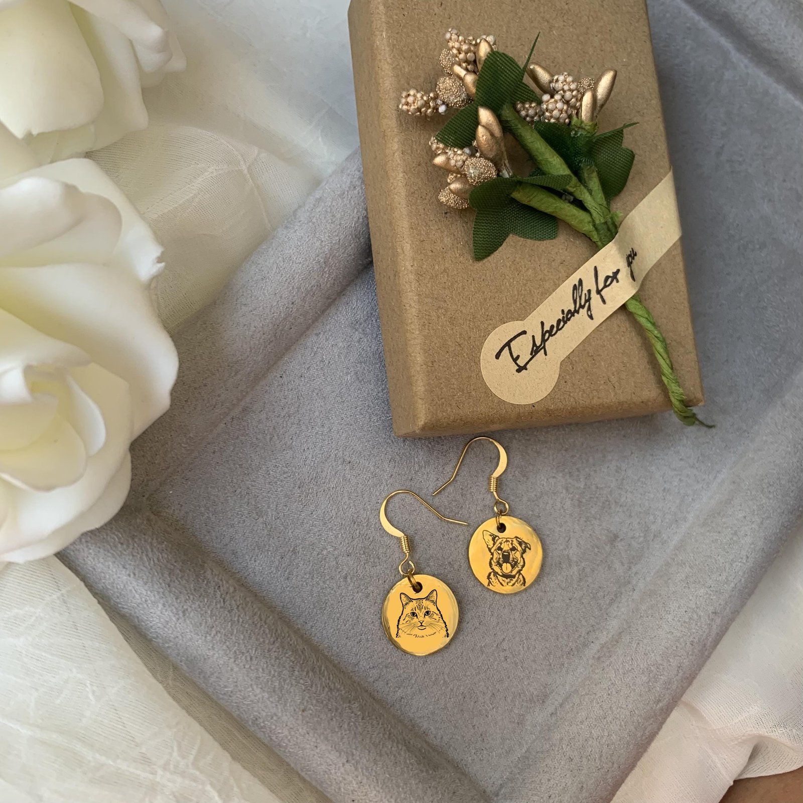 Custom Pet Portrait Earrings | Laser-Engraved Stainless Steel Keepsake