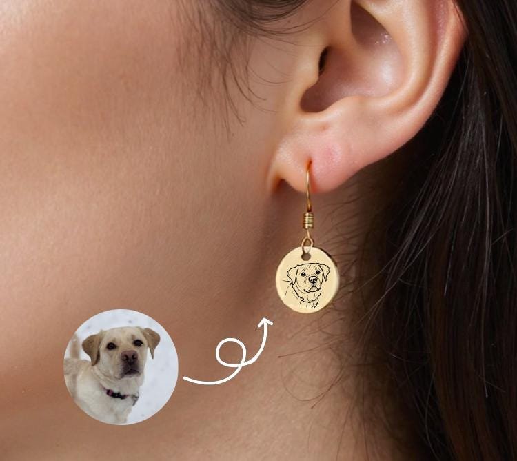 Custom Pet Portrait Earrings | Laser-Engraved Stainless Steel Keepsake - Image 2