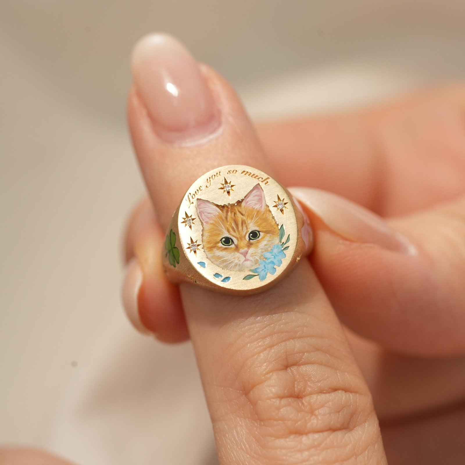 Custom Cat Portrait Ring | Pet Enamel Ring Memorial Jewelry - Image 9